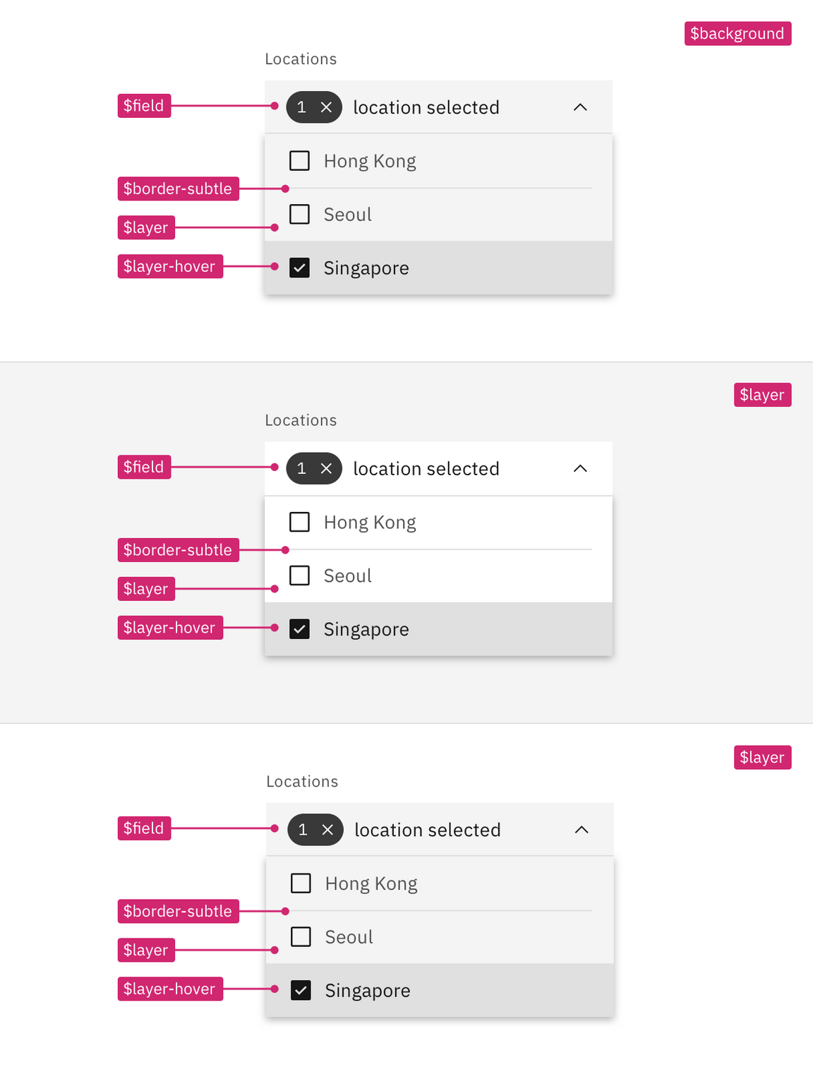 Layer set tokens applied to dropdown in the White theme